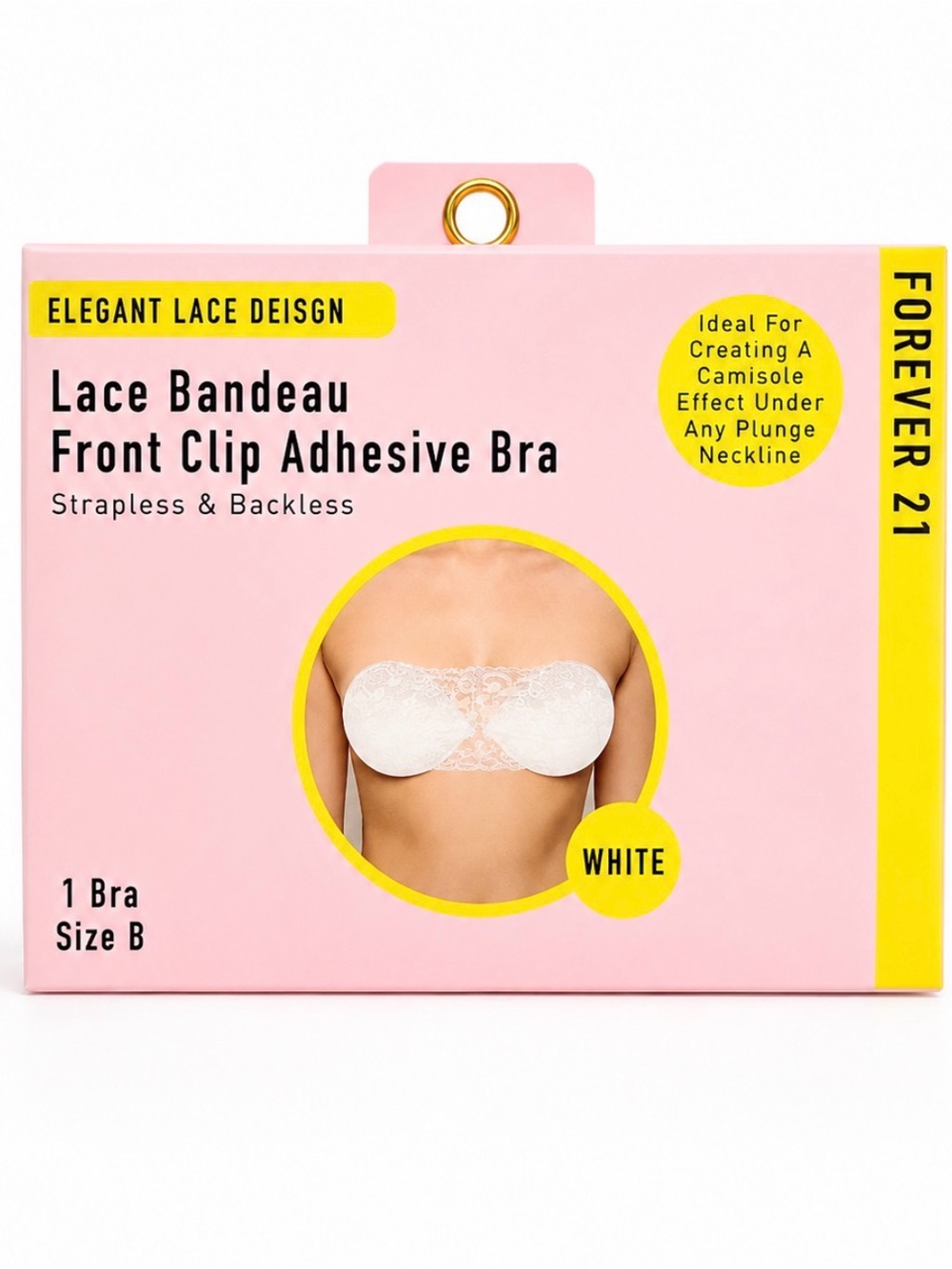 Forever 21 White Lace Bandeau Front Clip Adhesive Bra - Strapless